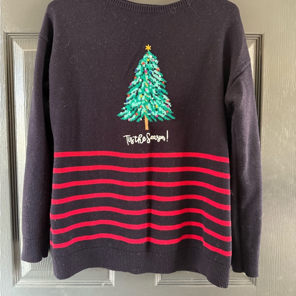 Talbots Women's Holiday Knit Sweater Navy Red Size Medium Christmas